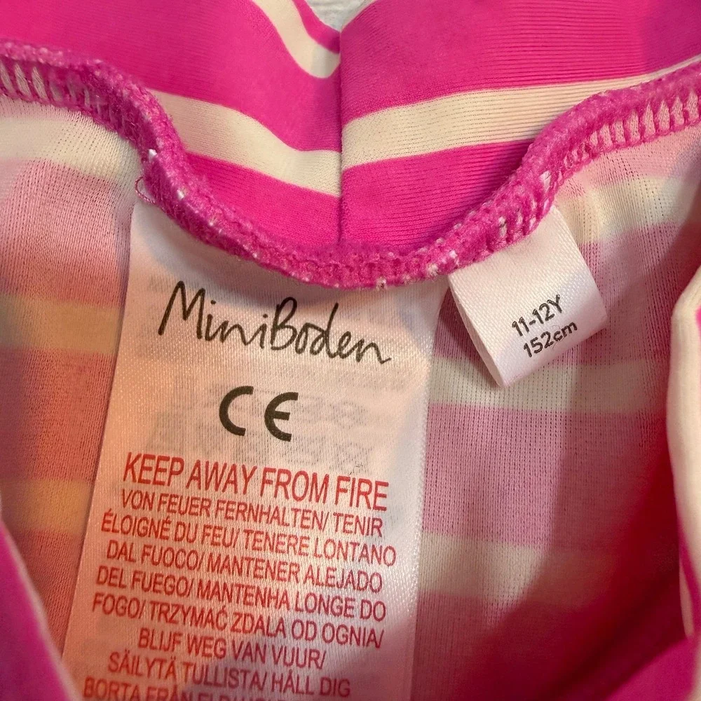 Mini Boden girls pink striped unicorn‎ short sleeve rashguard 11/12